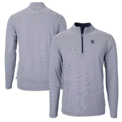 New York Yankees Cutter & Buck Virtue Eco Pique Micro Stripe Recycled Quarter-Zip Pullover Top - Navy/White - MLB Discount