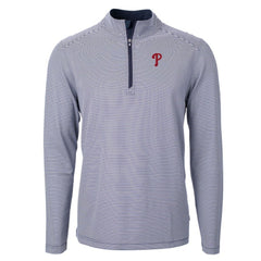 Philadelphia Phillies Cutter & Buck Virtue Eco Pique Micro Stripe Recycled Quarter-Zip Pullover Top - Navy/White - MLB Sale
