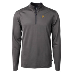 Pittsburgh Pirates Cutter & Buck Virtue Eco Pique Micro Stripe Recycled Quarter-Zip Pullover Top - Black/Gray - MLB on Sale