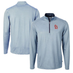 St. Louis Cardinals Cutter & Buck Virtue Eco Pique Micro Stripe Recycled Quarter-Zip Pullover Top - Light Blue/Navy - MLB Lifestyle