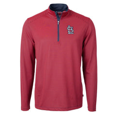 St. Louis Cardinals Cutter & Buck Virtue Eco Pique Micro Stripe Recycled Quarter-Zip Pullover Top - Red/Navy - MLB on Sale