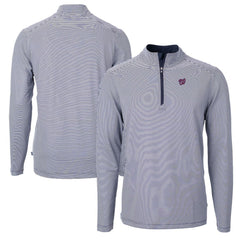 Washington Nationals Cutter & Buck Virtue Eco Pique Micro Stripe Recycled Quarter-Zip Pullover Top - Navy/White - MLB Sale