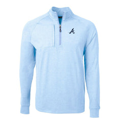 Atlanta Braves Cutter & Buck Adapt Eco Knit Stretch Recycled Quarter-Zip Pullover Top - Heather Light Blue - MLB Lifestyle