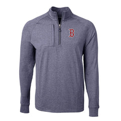 Boston Red Sox Cutter & Buck Adapt Eco Knit Stretch Recycled Quarter-Zip Pullover Top - Heather Navy - MLB Lifestyle