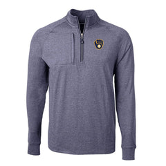 Milwaukee Brewers Cutter & Buck Adapt Eco Knit Stretch Recycled Quarter-Zip Pullover Top - Heather Navy - MLB Discount