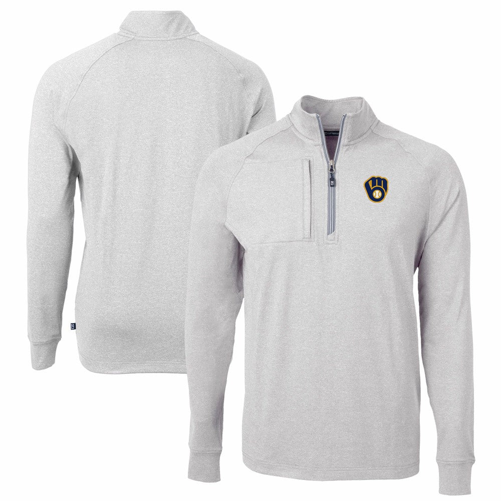 Milwaukee Brewers Cutter & Buck Adapt Eco Knit Stretch Recycled Quarter-Zip Pullover Top - Heather Gray - MLB Lifestyle
