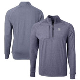 New York Yankees Cutter & Buck Adapt Eco Knit Stretch Recycled Quarter-Zip Pullover Top - Heather Navy - MLB Lifestyle