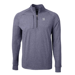 New York Yankees Cutter & Buck Adapt Eco Knit Stretch Recycled Quarter-Zip Pullover Top - Heather Navy - MLB Lifestyle