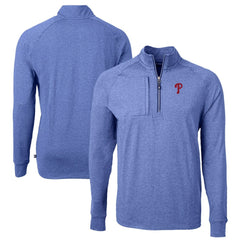 Philadelphia Phillies Cutter & Buck Adapt Eco Knit Stretch Recycled Quarter-Zip Pullover Top - Heather Royal - MLB Discount