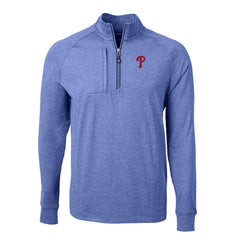 Philadelphia Phillies Cutter & Buck Adapt Eco Knit Stretch Recycled Quarter-Zip Pullover Top - Heather Royal - MLB Discount