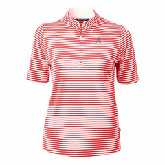 Atlanta Braves Cutter & Buck Women's Virtue Eco Pique Stripe Recycled Quarter-Zip Pullover Top - Red - MLB Online