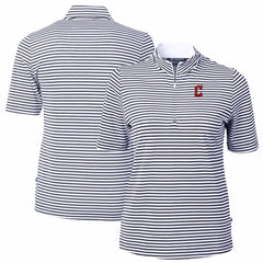 Cleveland Guardians Cutter & Buck Women's Virtue Eco Pique Stripe Top - Navy - MLB on Sale