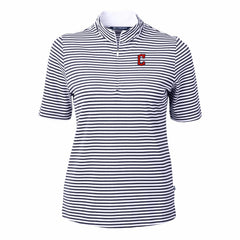 Cleveland Guardians Cutter & Buck Women's Virtue Eco Pique Stripe Top - Navy - MLB on Sale