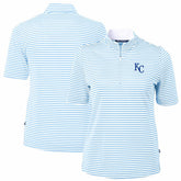 Kansas City Royals Cutter & Buck Women's Virtue Eco Pique Stripe Top - Powder Blue - MLB on Sale