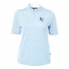 Kansas City Royals Cutter & Buck Women's Virtue Eco Pique Stripe Top - Powder Blue - MLB on Sale