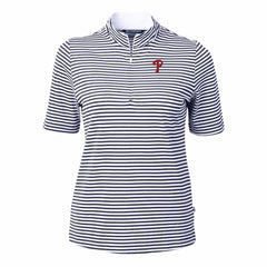 Philadelphia Phillies Cutter & Buck Women's Virtue Eco Pique Stripe Top - Navy - MLB Lifestyle