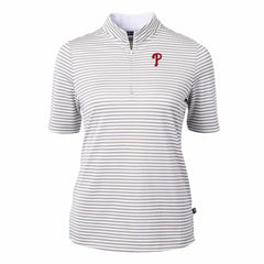 Philadelphia Phillies Cutter & Buck Women's Virtue Eco Pique Stripe Top - Gray - MLB Discount