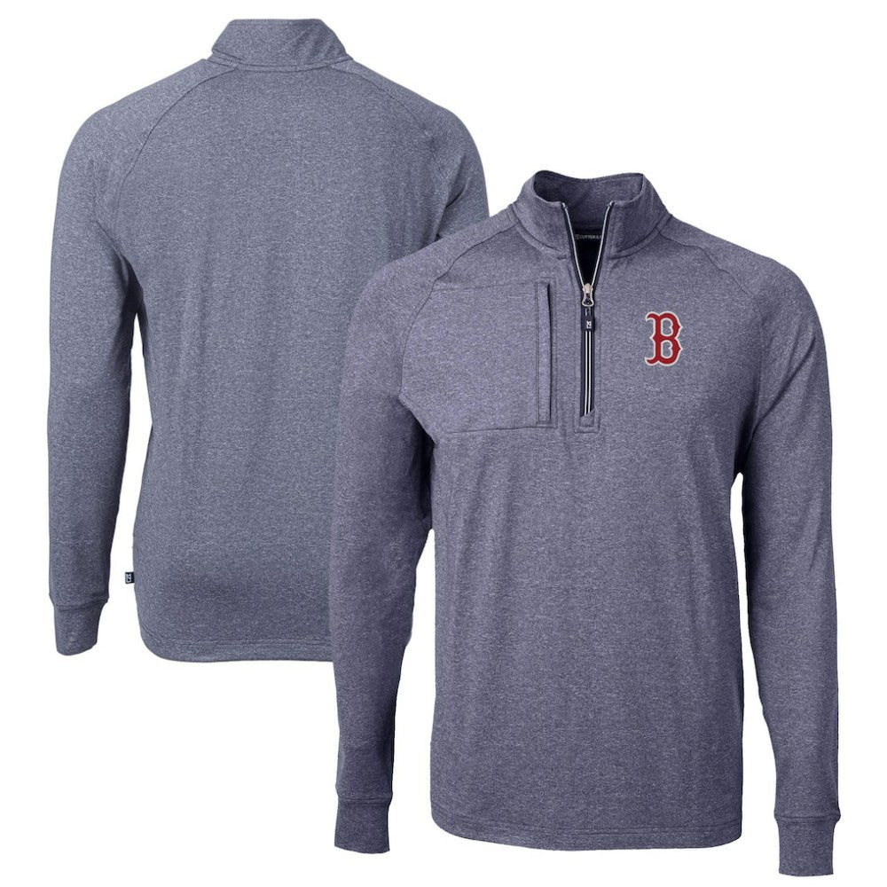Boston Red Sox Cutter & Buck Big & Tall Adapt Eco Knit Stretch Recycled Quarter-Zip Pullover Top - Heather Navy - MLB Sale