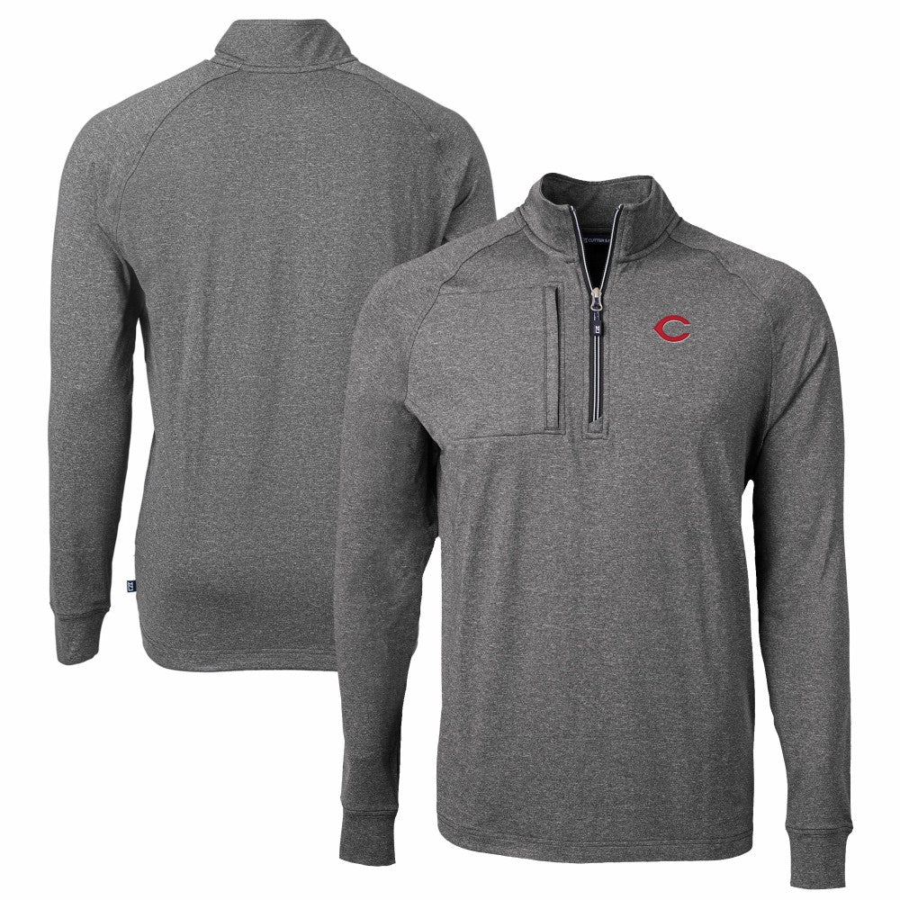 Cincinnati Reds Cutter & Buck Big & Tall Adapt Eco Knit Stretch Recycled Quarter-Zip Pullover Top - Heather Black - MLB on Sale