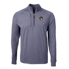 Milwaukee Brewers Cutter & Buck Big & Tall Adapt Eco Knit Stretch Recycled Quarter-Zip Pullover Top - Heather Navy - MLB on Sale