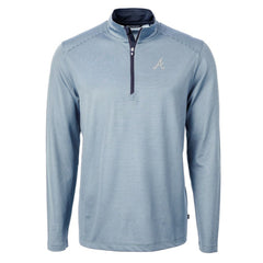 Atlanta Braves Cutter & Buck Virtue Eco Pique Micro Stripe Big & Tall Recycled Quarter-Zip Pullover Top - Light Blue/Navy - MLB Online