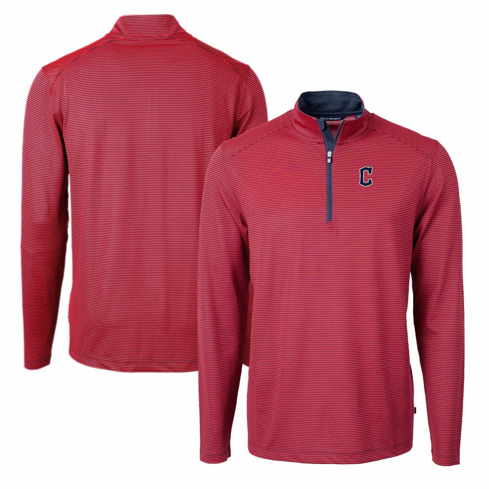 Cleveland Guardians Cutter & Buck Virtue Eco Pique Micro Stripe Big & Tall Recycled Quarter-Zip Pullover Top - Red/Navy - MLB on Sale