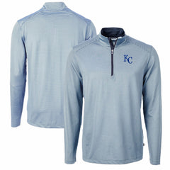 Kansas City Royals Cutter & Buck Virtue Eco Pique Micro Stripe Big & Tall Recycled Quarter-Zip Pullover Top - Light Blue/Navy - MLB on Sale