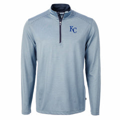 Kansas City Royals Cutter & Buck Virtue Eco Pique Micro Stripe Big & Tall Recycled Quarter-Zip Pullover Top - Light Blue/Navy - MLB on Sale