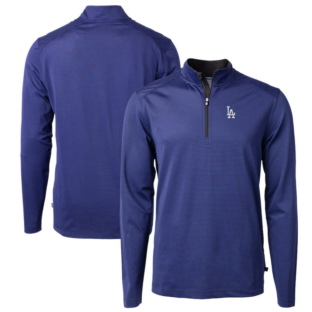 Los Angeles Dodgers Cutter & Buck Virtue Eco Pique Micro Stripe Big & Tall Recycled Quarter-Zip Pullover Top - Royal/Black - MLB on Sale
