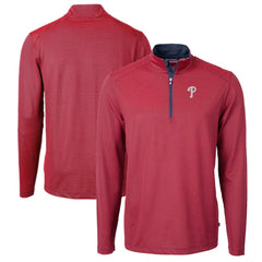 Philadelphia Phillies Cutter & Buck Virtue Eco Pique Micro Stripe Big & Tall Recycled Quarter-Zip Pullover Top - Red/Navy - MLB on Sale