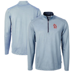 St. Louis Cardinals Cutter & Buck Virtue Eco Pique Micro Stripe Big & Tall Recycled Quarter-Zip Pullover Top - Light Blue/Navy - MLB Discount