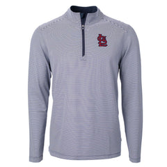 St. Louis Cardinals Cutter & Buck Virtue Eco Pique Micro Stripe Big & Tall Recycled Quarter-Zip Pullover Top - Navy/White - MLB Sale