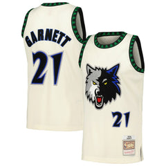 Kevin Garnett Minnesota Timberwolves Chainstitch Swingman Jersey Cream | Mitchell & Ness for sale
