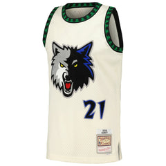 Kevin Garnett Minnesota Timberwolves Chainstitch Swingman Jersey Cream | Mitchell & Ness for sale