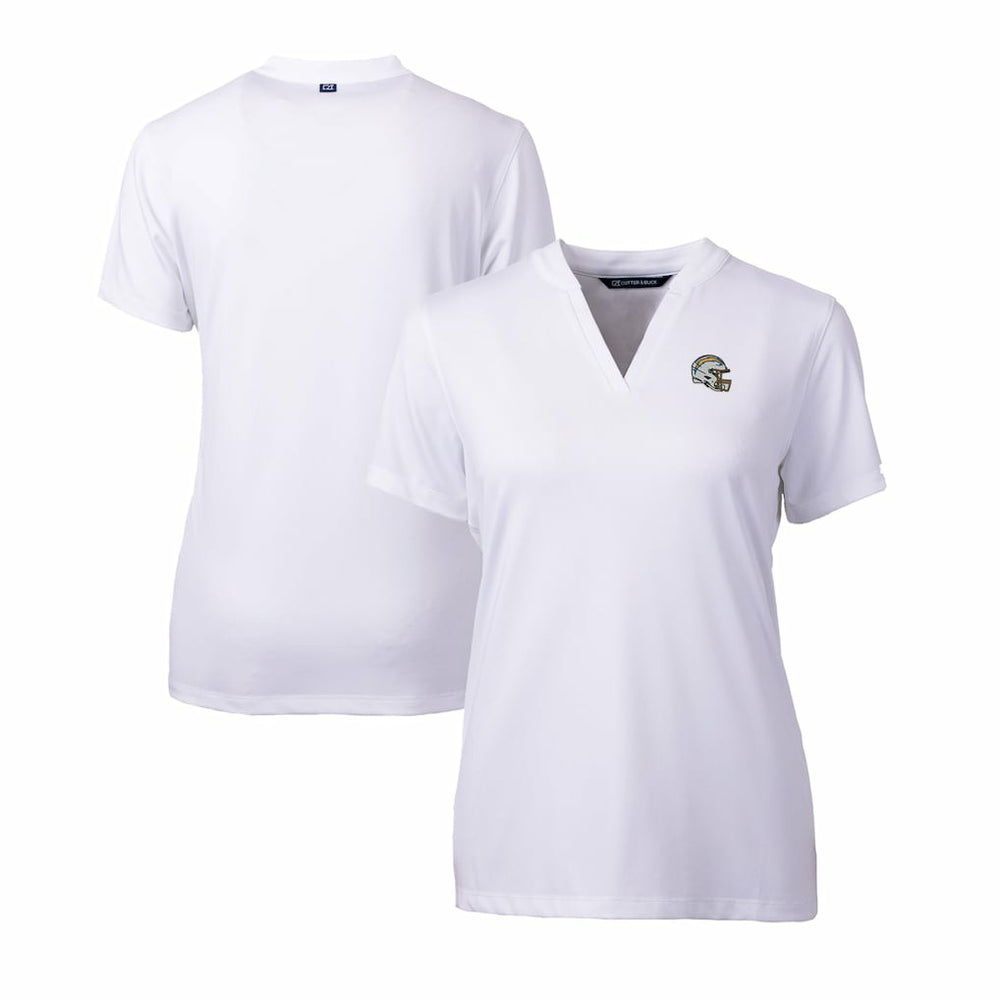 Los Angeles Chargers Cutter & Buck Women's Helmet Logo DryTec Forge Stretch V-Neck Blade Top White