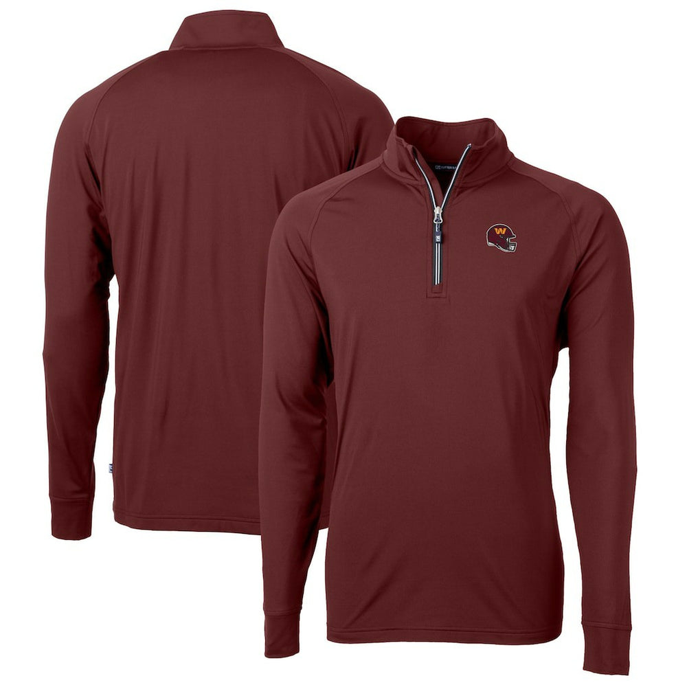 Washington Commanders Cutter & Buck Helmet Adapt Eco Knit Stretch Recycled Quarter-Zip Pullover Top Burgundy