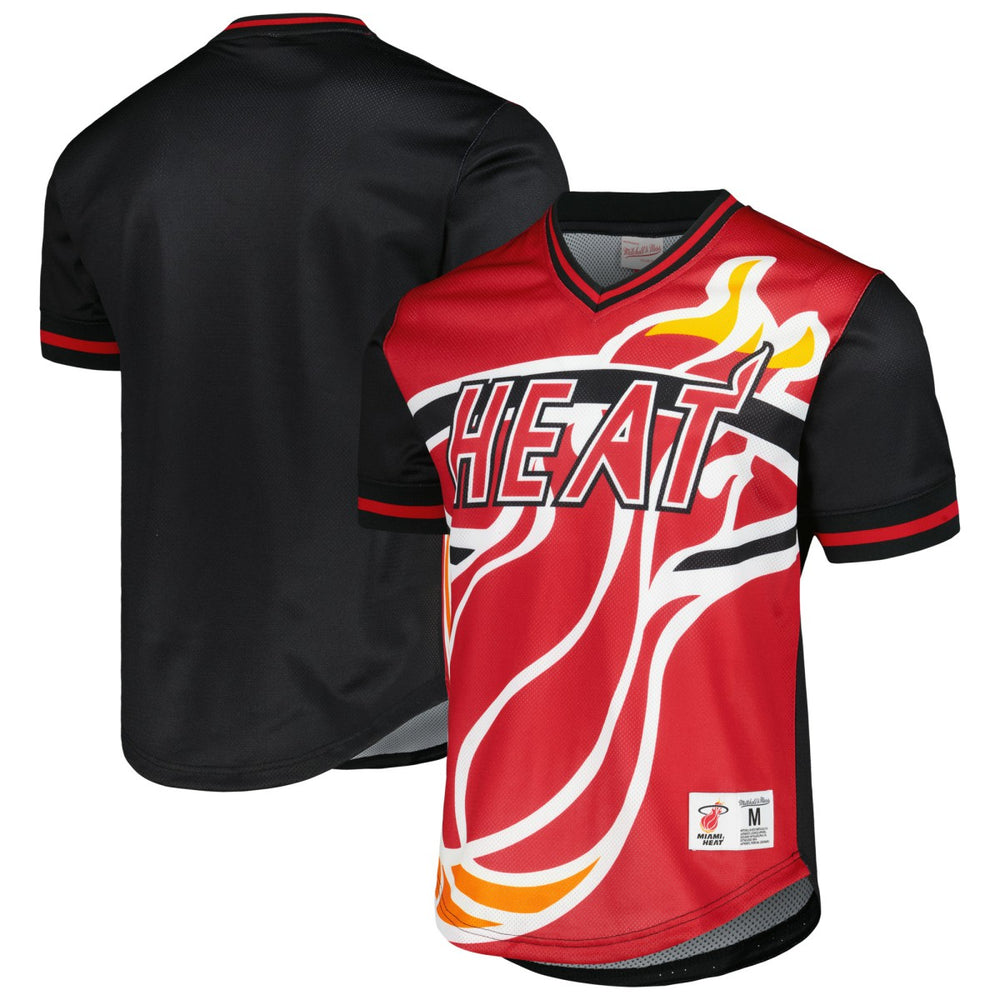 Miami Heat Jumbotron 3.0 Mesh V-Neck T-Shirt Red | Mitchell & Ness discount