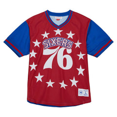Philadelphia 76ers Jumbotron 3.0 Mesh V-Neck T-Shirt Red | Mitchell & Ness online
