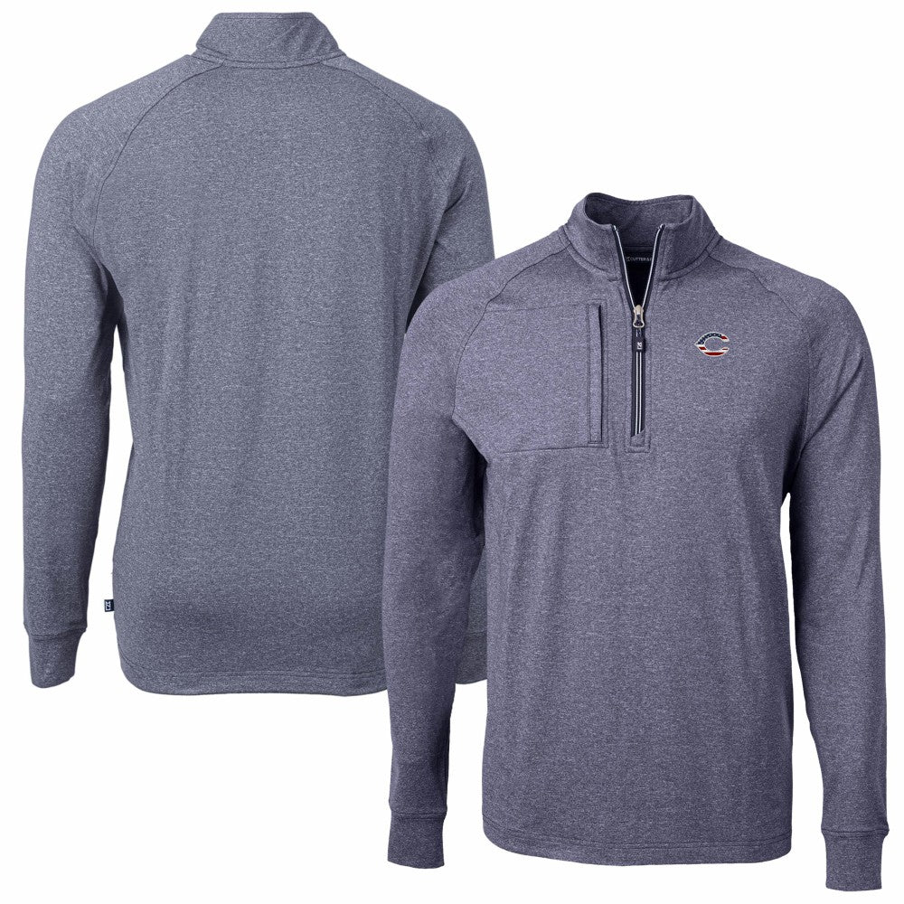 Cincinnati Reds Cutter & Buck Americana Logo Big & Tall Adapt Eco Knit Stretch Recycled Quarter-Zip Pullover Top - Heather Navy - MLB Sale
