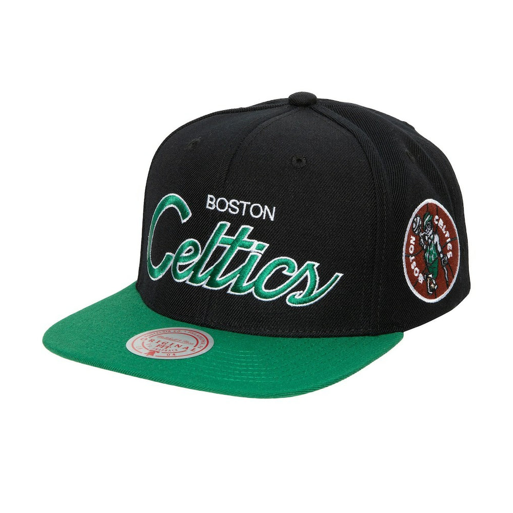 Boston Celtics Hardwood Classics MVP Team Script 2.0 Snapback Hat Black | Mitchell & Ness