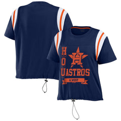 Houston Astros WEAR by Erin Andrews Women's Cinched Colorblock T-Shirt - Navy - MLB Discount