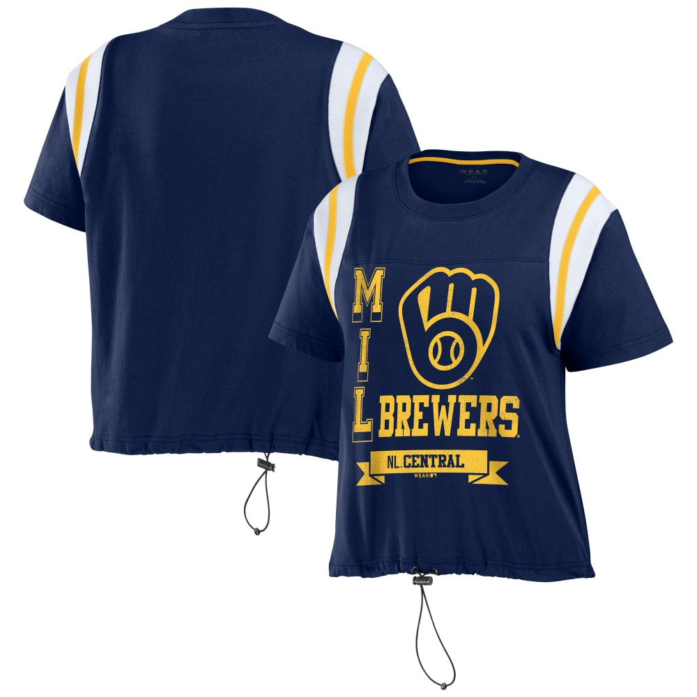 Milwaukee Brewers WEAR by Erin Andrews Women's Cinched Colorblock T-Shirt - Navy - MLB on Sale