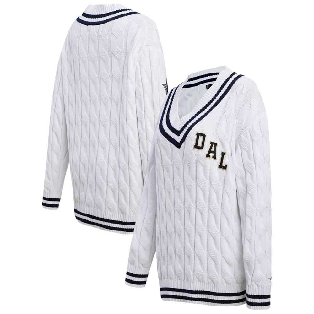 Dallas Cowboys Pro Standard Women's Prep V-Neck Pullover Sweater White