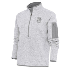 San Diego Padres Antigua Women's Brushed Metallic Fortune Half-Zip Pullover Jacket - Heather Gray - MLB Lifestyle