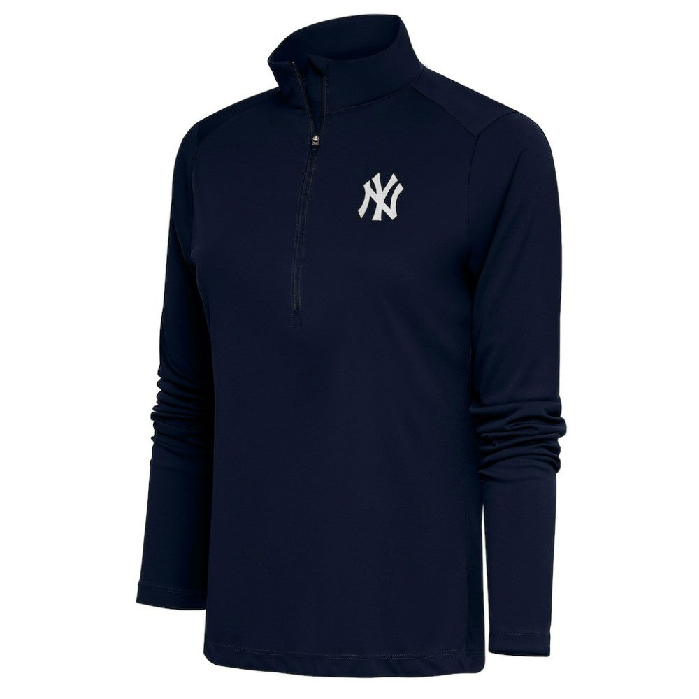 New York Yankees Antigua Women's Brushed Metallic Tribute Half-Zip Pullover Top - Navy - MLB on Sale