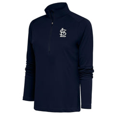St. Louis Cardinals Antigua Women's Brushed Metallic Tribute Half-Zip Pullover Top - Navy - MLB on Sale