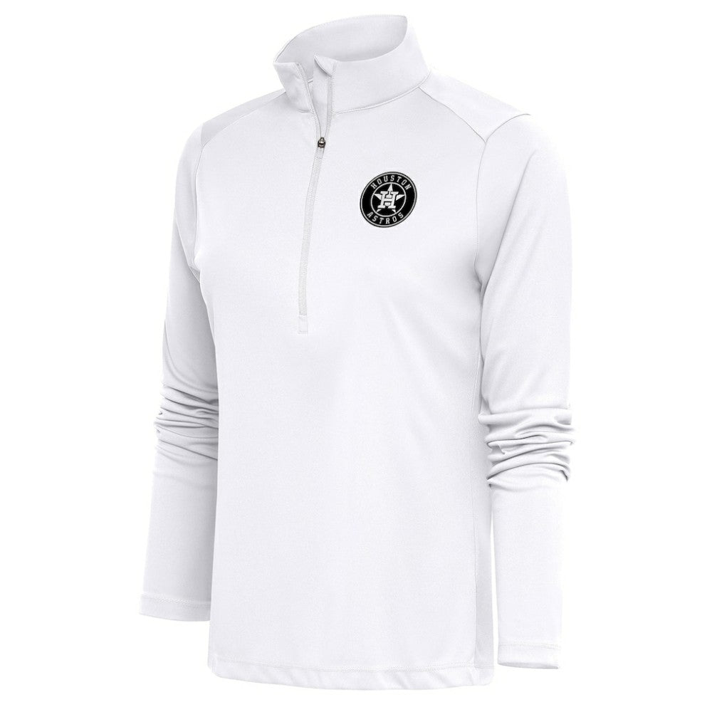Houston Astros Antigua Women's Brushed Metallic Tribute Half-Zip Pullover Top - White - MLB on Sale