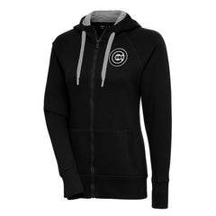 Chicago Cubs Antigua Women's Brushed Metallic Victory Full-Zip Hoodie - Black - MLB Lifestyle
