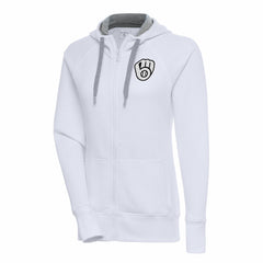 Milwaukee Brewers Antigua Women's Brushed Metallic Victory Full-Zip Hoodie - White - MLB Discount