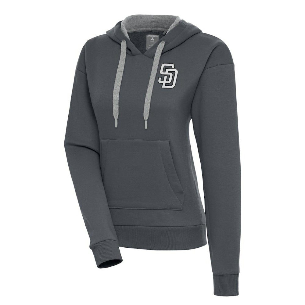 San Diego Padres Antigua Women's Brushed Metallic Victory Pullover Hoodie - Charcoal - MLB Lifestyle